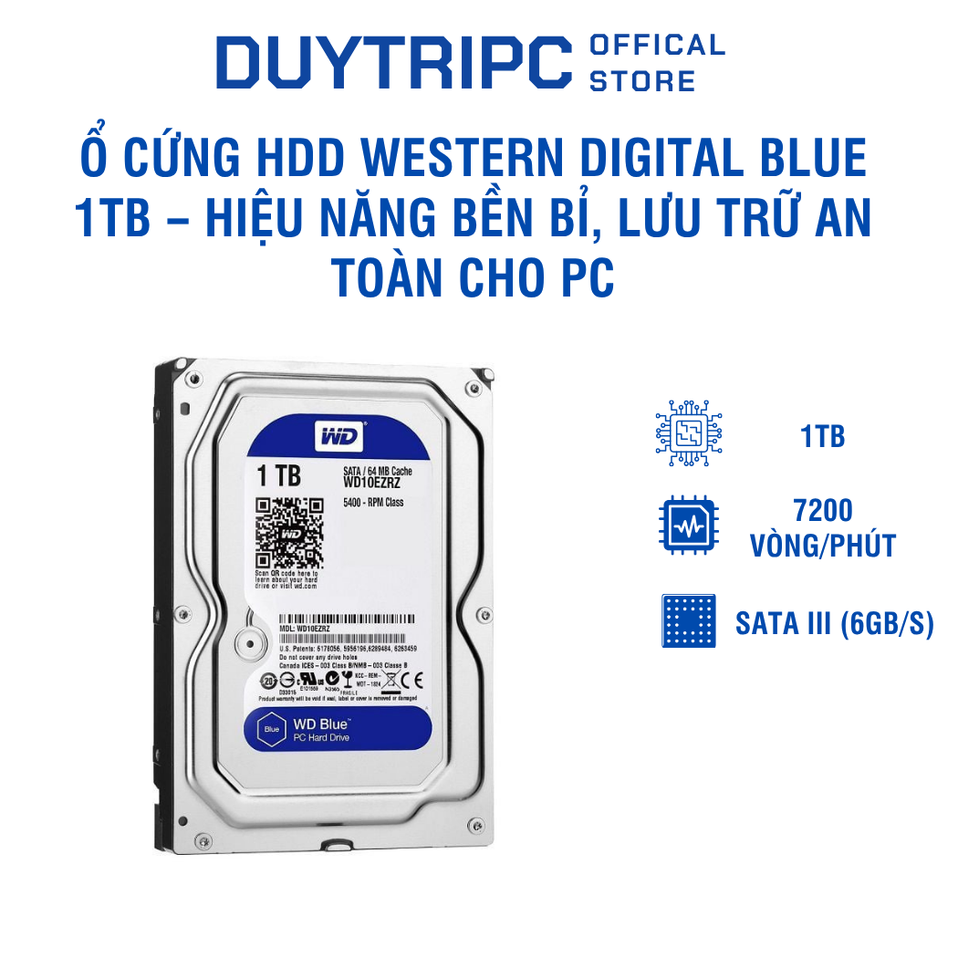 Ổ cứng HDD Western Digital Blue 1TB – Hiệu năng bền bỉ, lưu trữ an toàn cho PC